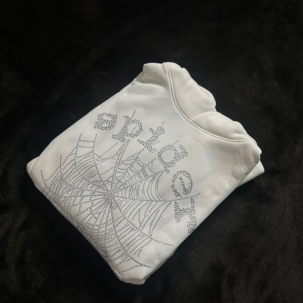 Sp5der OG Rhinestone Logo Hoodie(White)